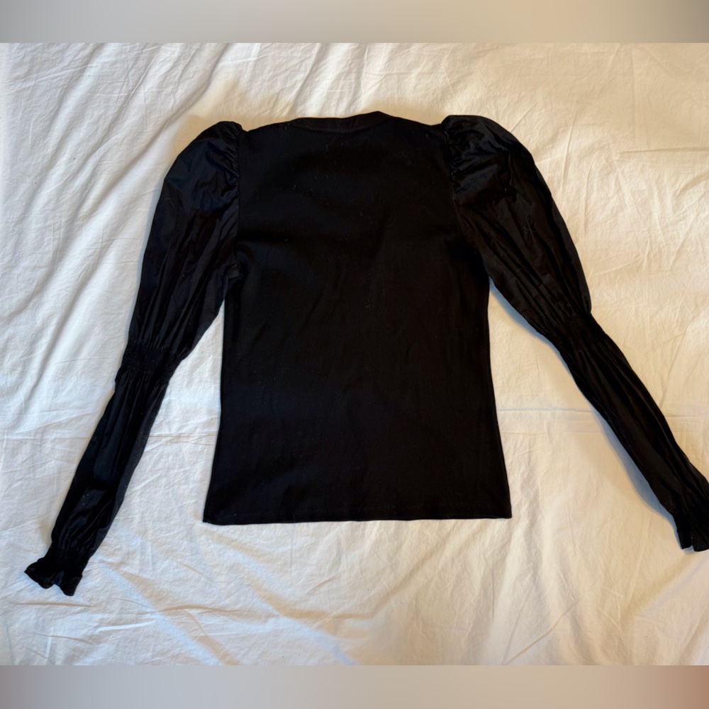VERONICA BEARD Effy Puff Sleeve Ribbed Knit Henley Buttoned Shirt - Picture 11 of 16